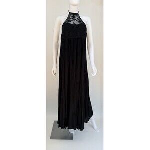 Abercrombie & Fitch Maxi Dress Halter Lace Chest Tie Back Tassels Size S Small